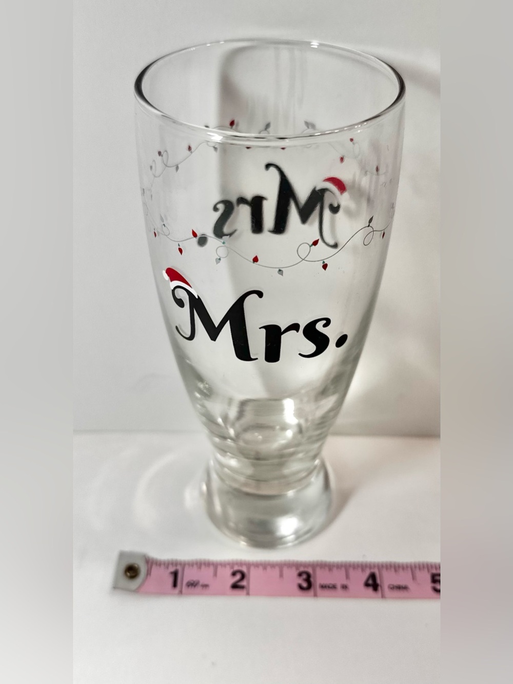 'Mrs.' Tall Glass with Holiday Accent